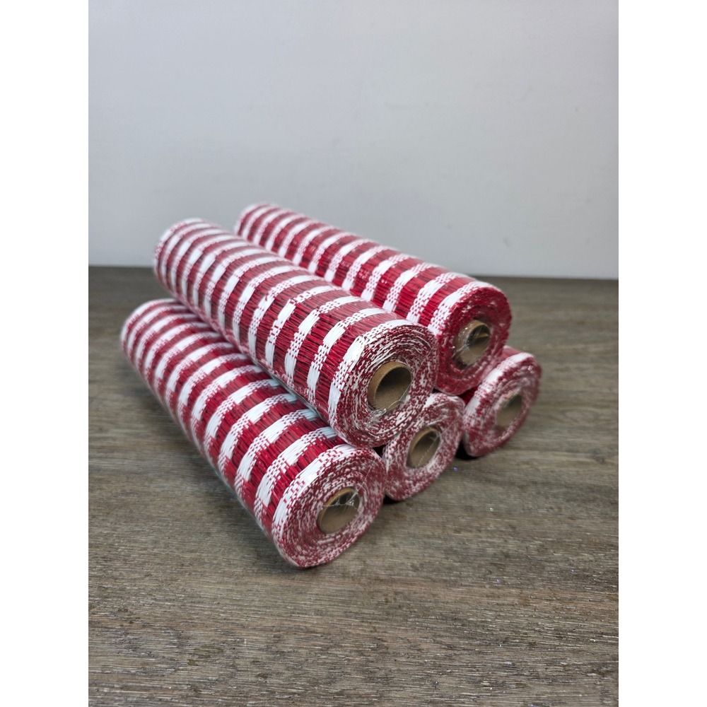 Lot of Five (5) Rolls of Soft Poly Mesh Red and White NEW DIY Wreaths Christmas